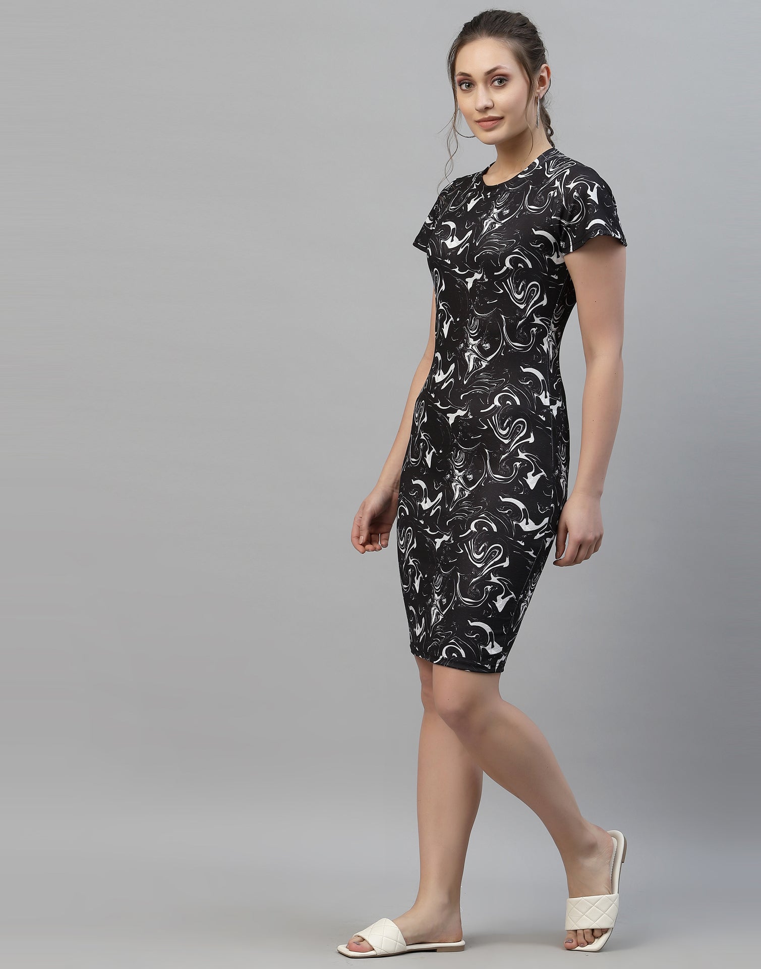 Black Printed Bodycon Dress | Sudathi