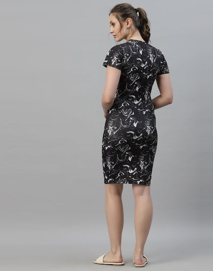 Black Printed Bodycon Dress | Sudathi