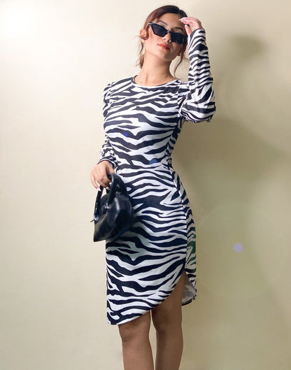 Black And White Animal Printed Bodycon | Sudathi