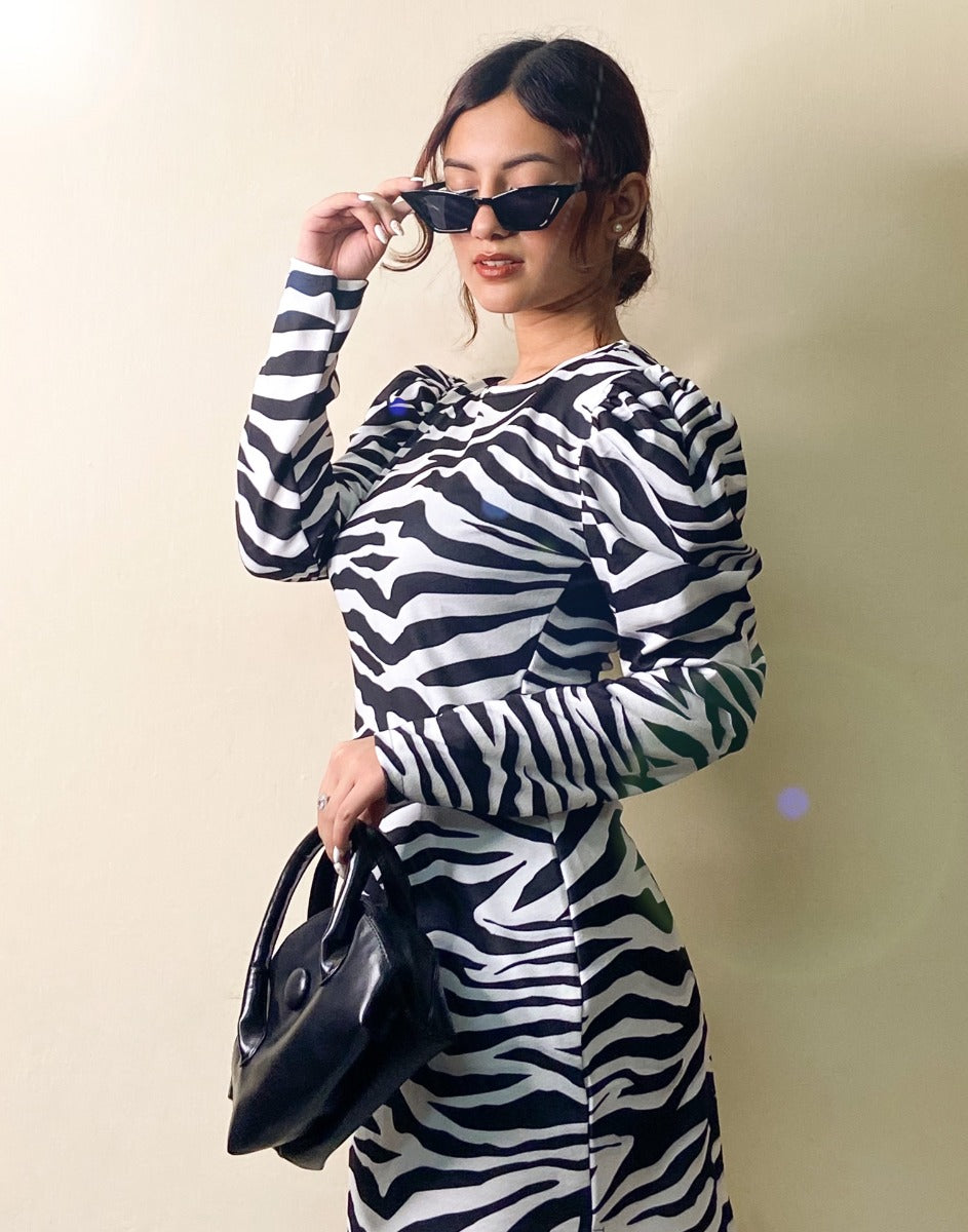 Black And White Animal Printed Bodycon | Sudathi