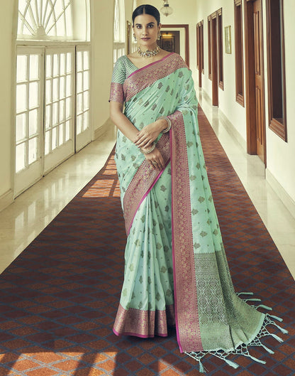 Turquoise Silk Banarasi Saree | Leemboodi