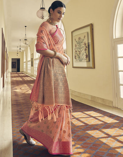 Light Orange Silk Banarasi Saree | Leemboodi