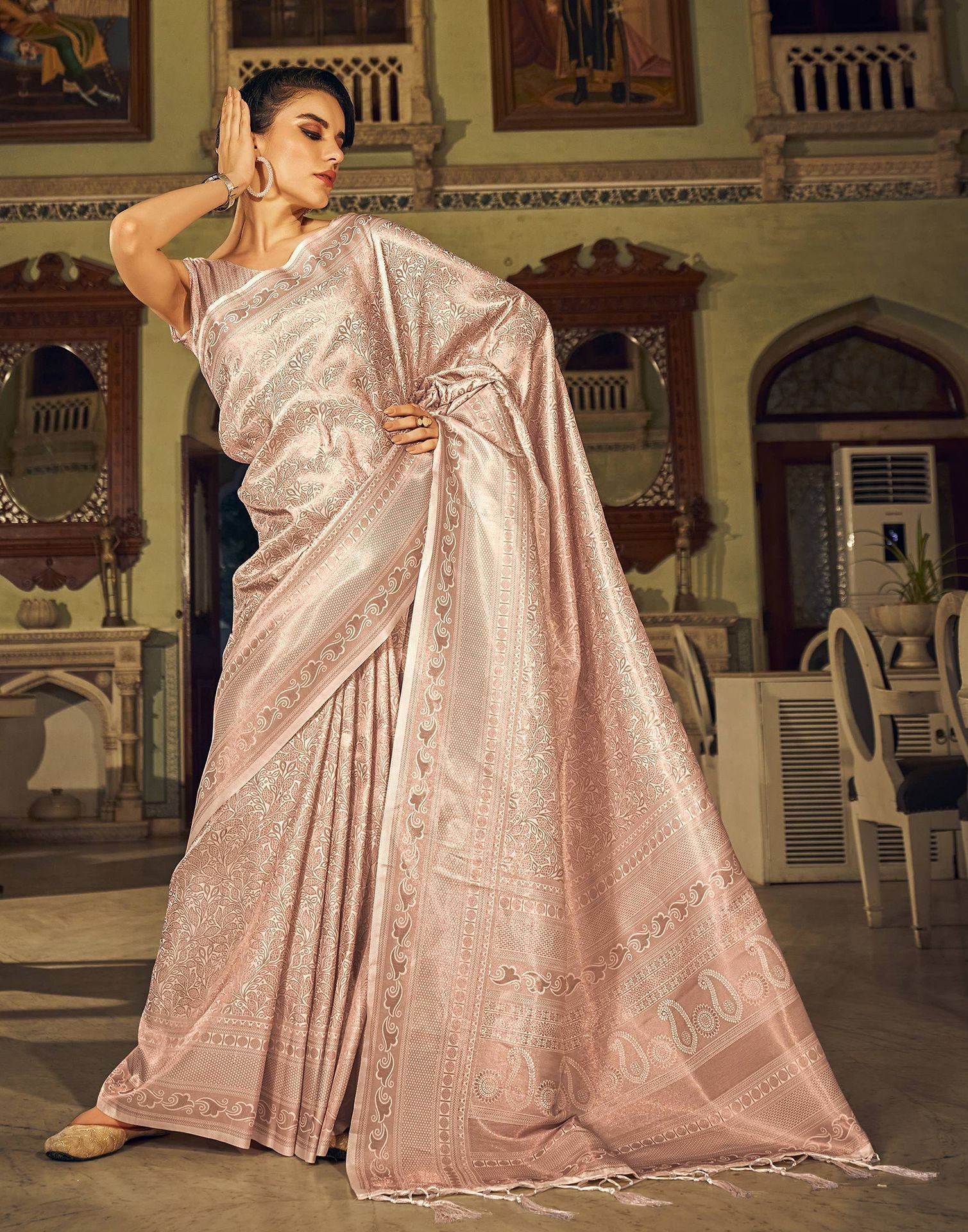 Beige Kanjivaram Silk Saree | Leemboodi