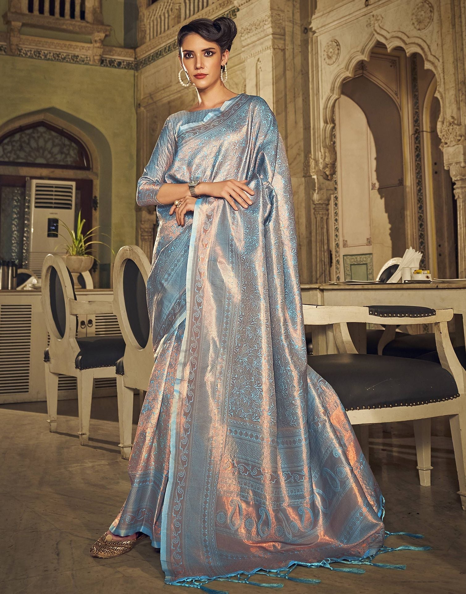 Sky Blue Kanjivaram Silk Saree | Leemboodi