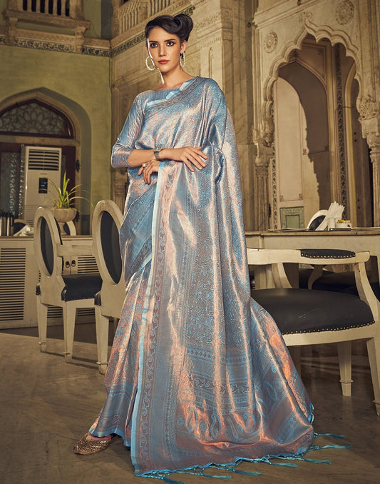 Sky Blue Kanjivaram Silk Saree | Leemboodi