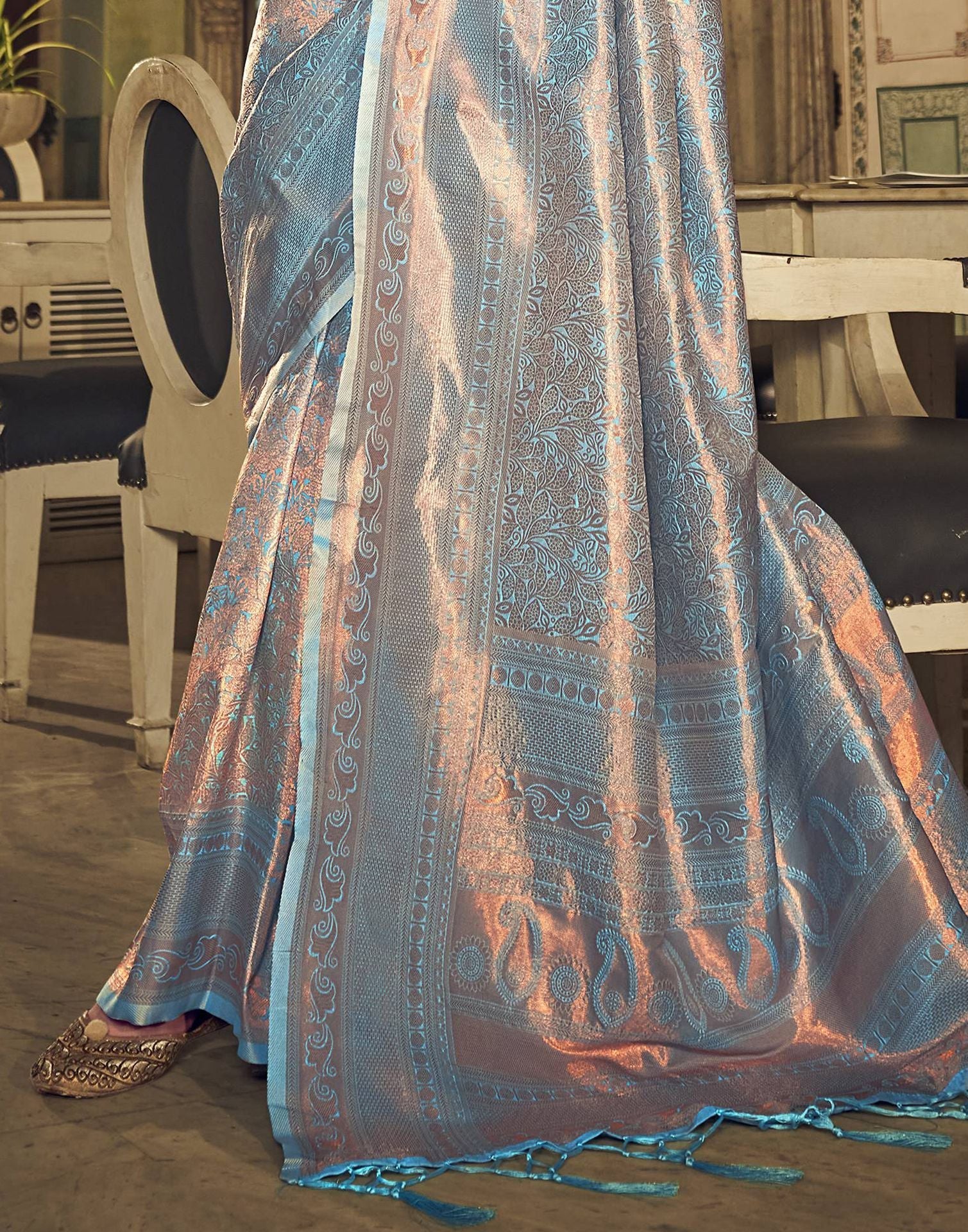 Sky Blue Kanjivaram Silk Saree | Leemboodi