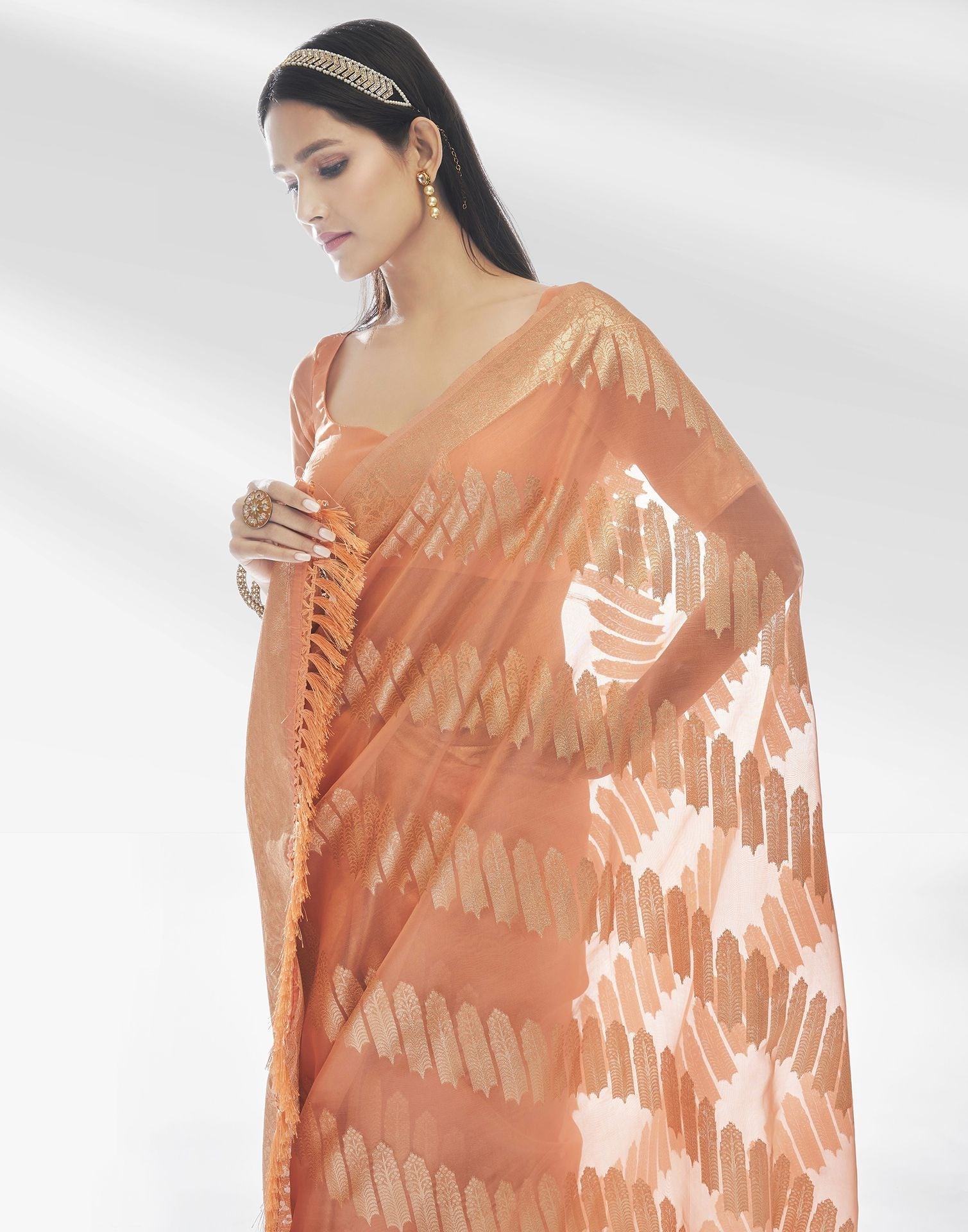 Peach Silk Saree | Leemboodi