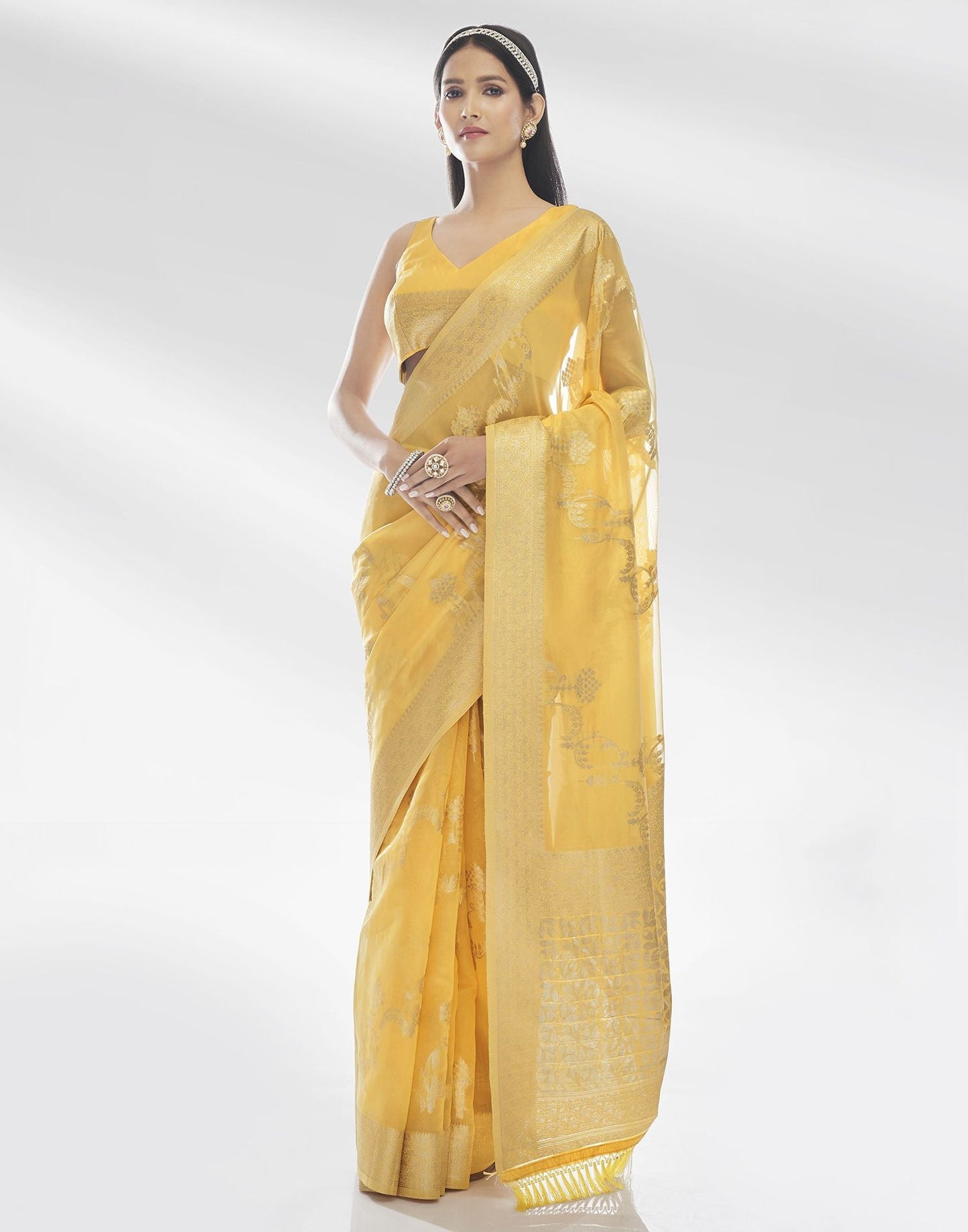 Light Yellow Silk Saree | Leemboodi