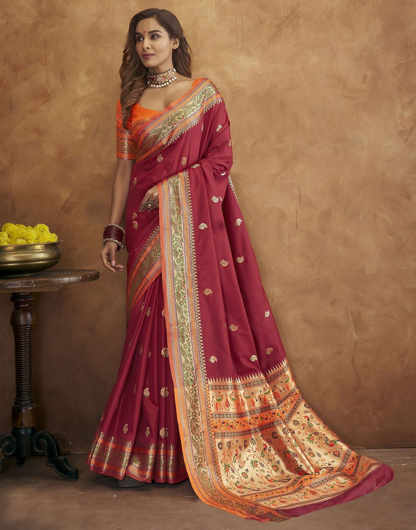 Maroon Banarasi Silk Saree | Leemboodi
