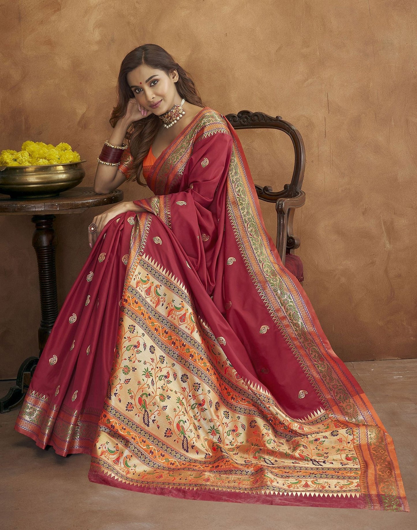 Maroon Banarasi Silk Saree | Leemboodi