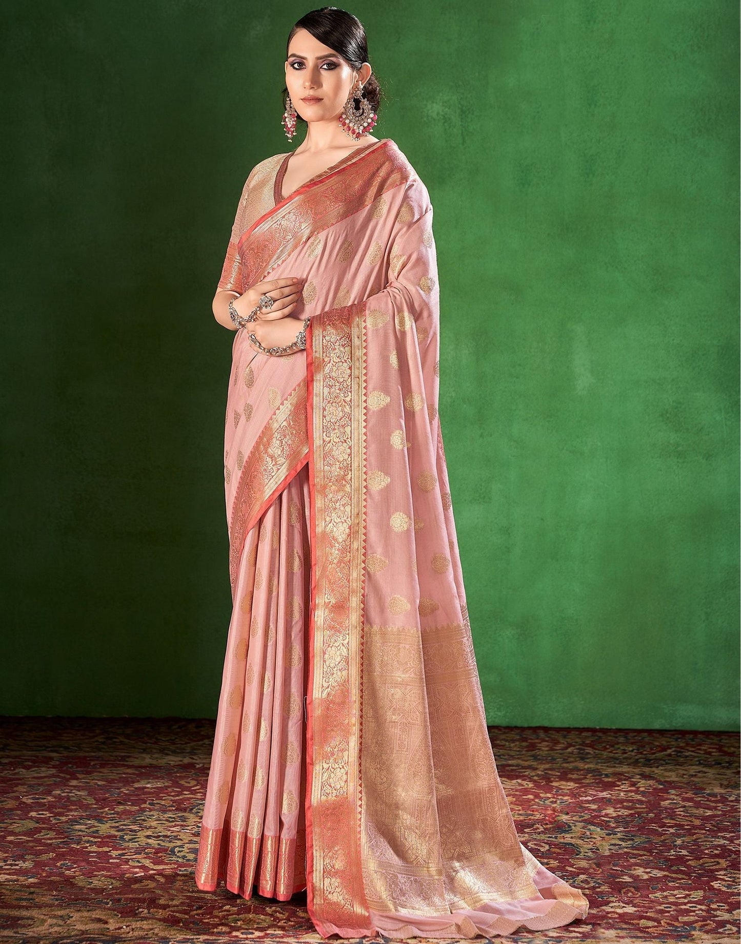 Light Pink Cotton Banarasi Saree | Leemboodi