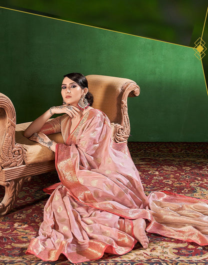 Light Pink Cotton Banarasi Saree | Leemboodi