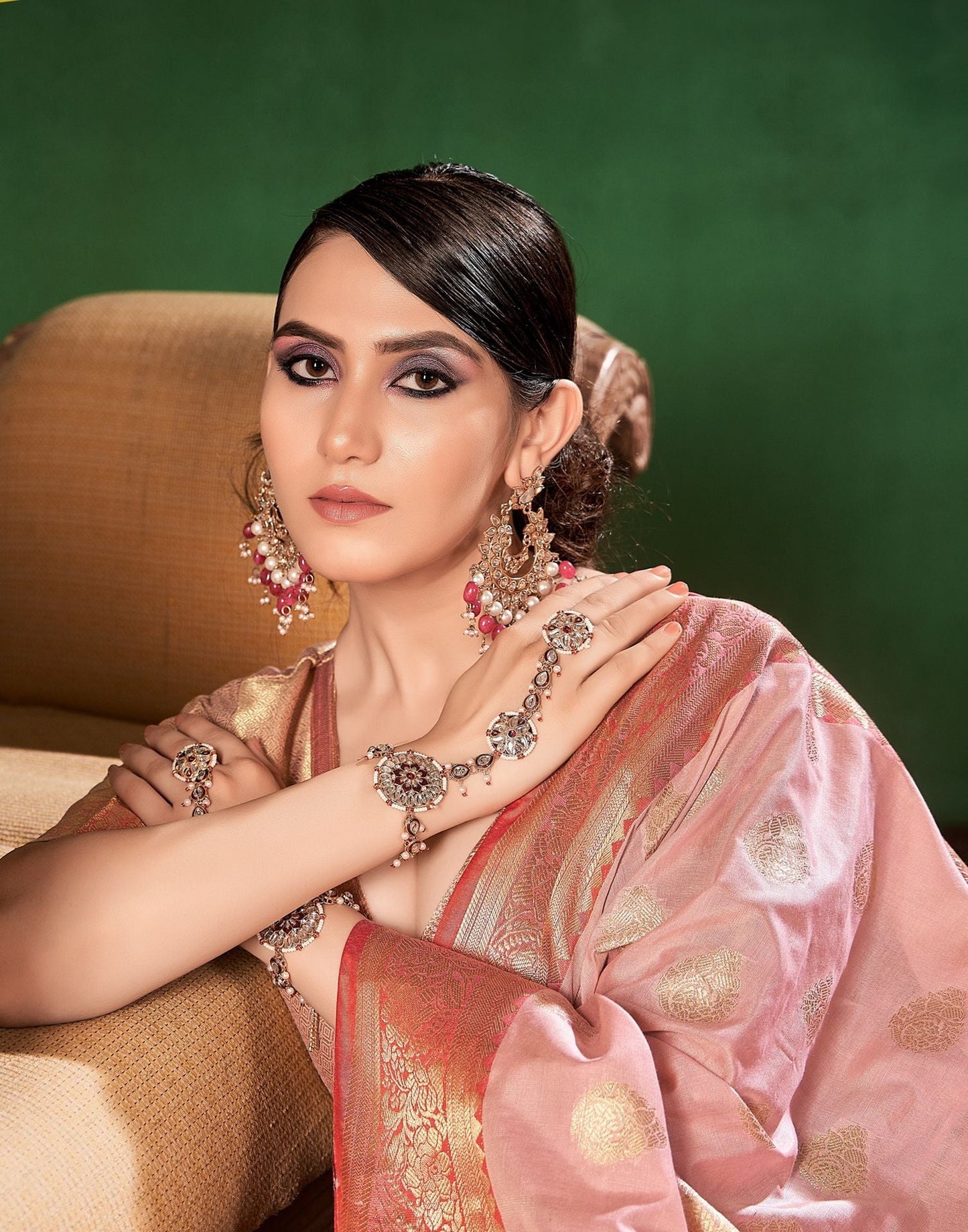 Light Pink Cotton Banarasi Saree | Leemboodi