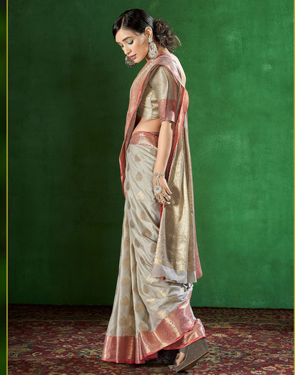 Light Grey Cotton Banarasi Saree | Leemboodi
