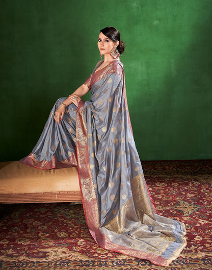 Grey Cotton Banarasi Saree | Leemboodi