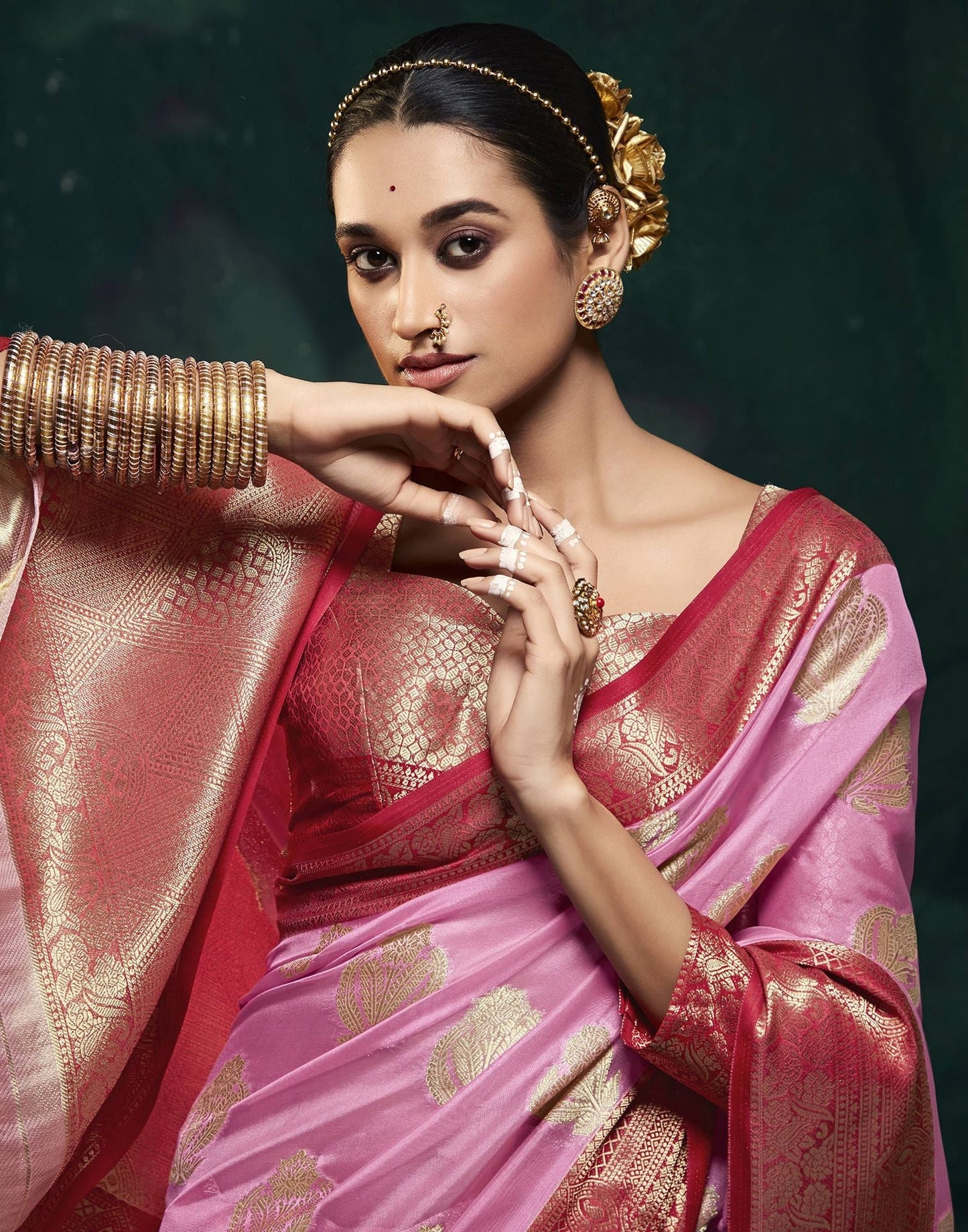 Pink Organza Banarasi Saree | Leemboodi