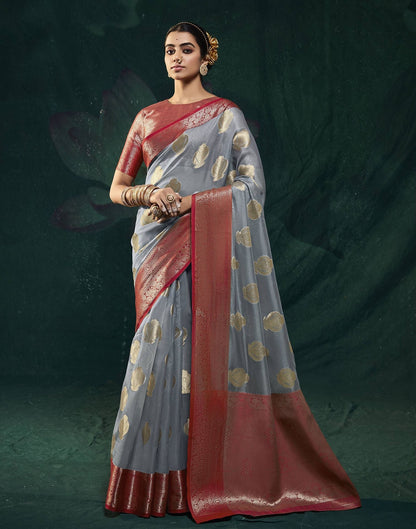Grey Organza Banarasi Saree | Leemboodi