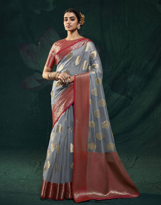 Grey Organza Banarasi Saree | Leemboodi