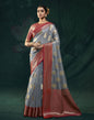 Grey Organza Banarasi Saree | Leemboodi