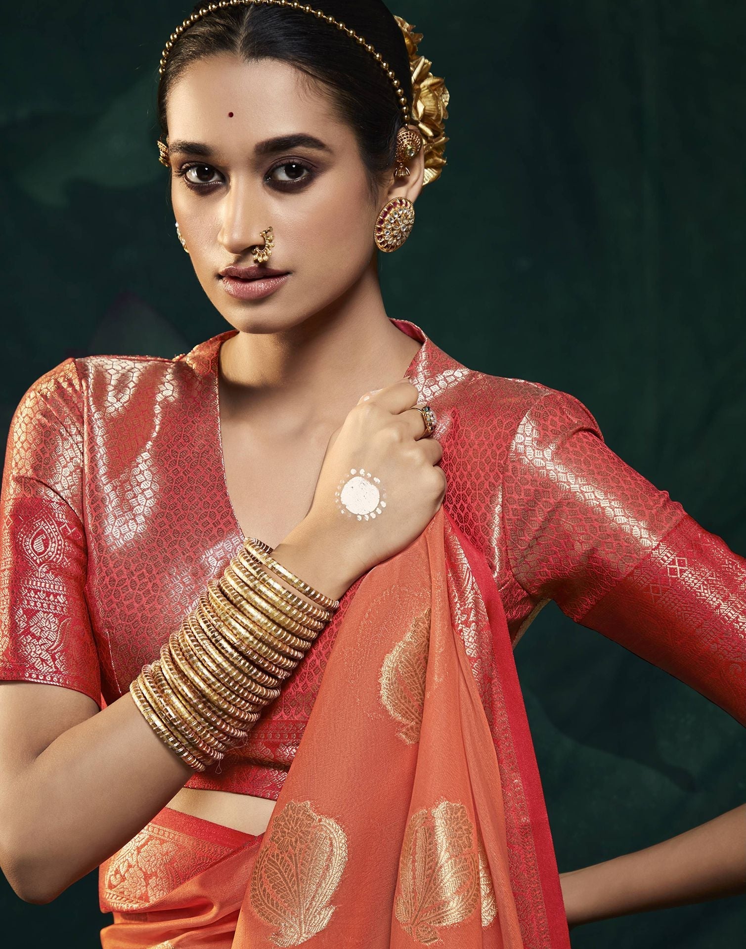 Orange Organza Banarasi Saree | Leemboodi