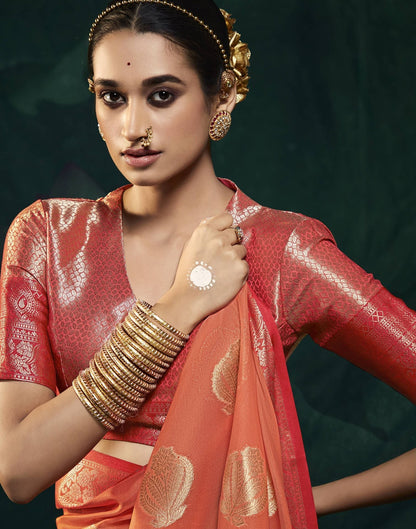 Orange Organza Banarasi Saree | Leemboodi