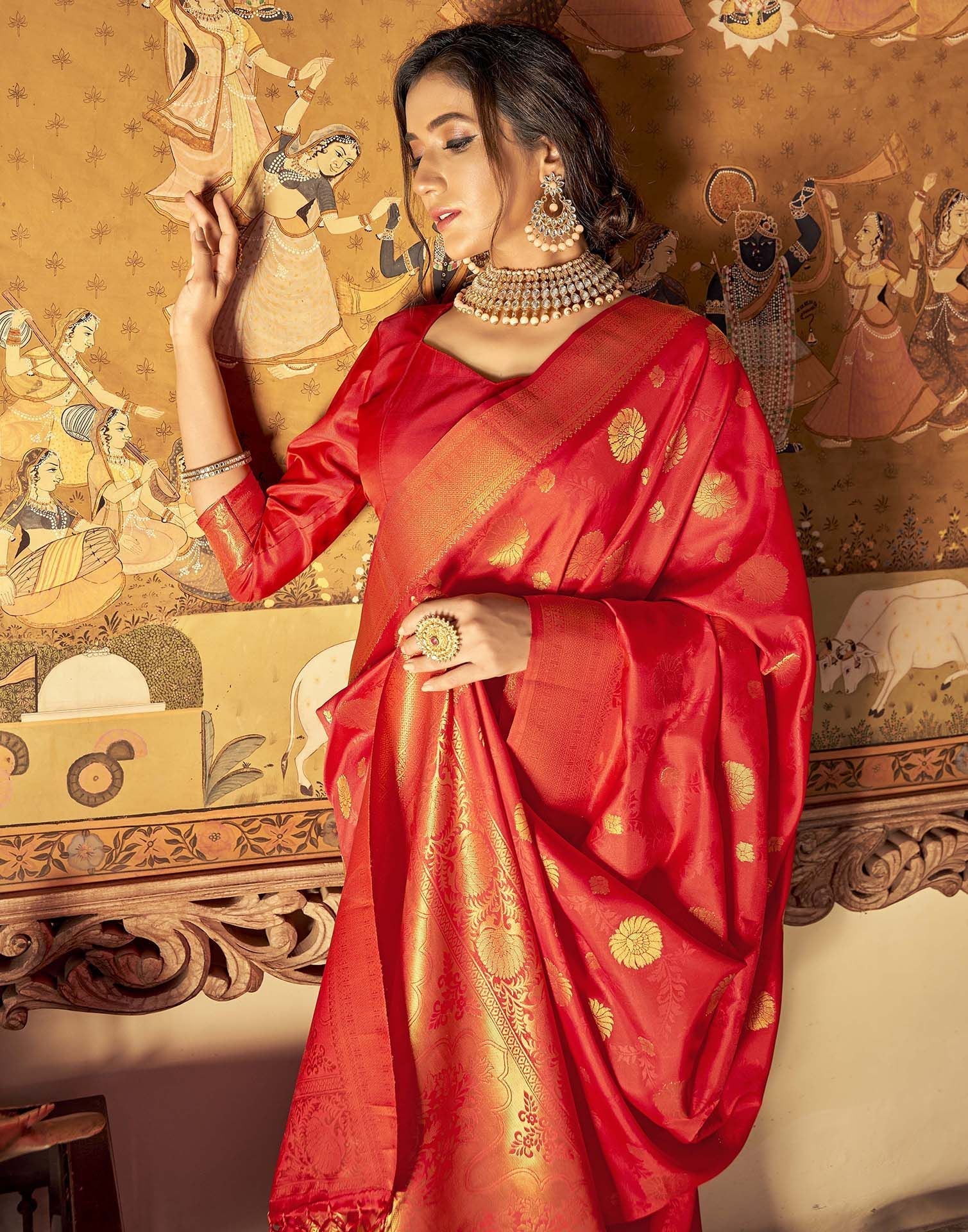 Red Silk Banarasi Saree | Leemboodi