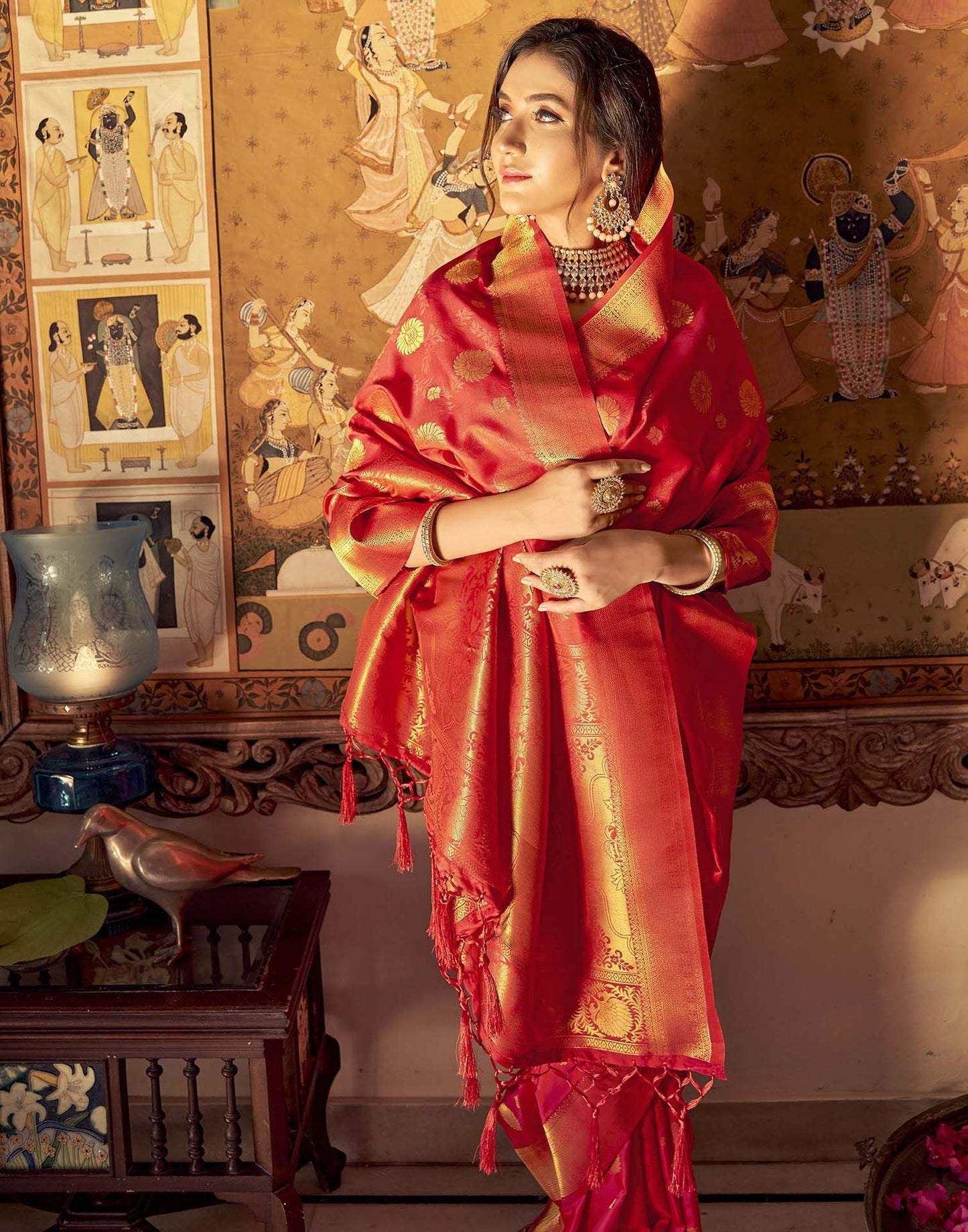 Red Silk Banarasi Saree | Leemboodi