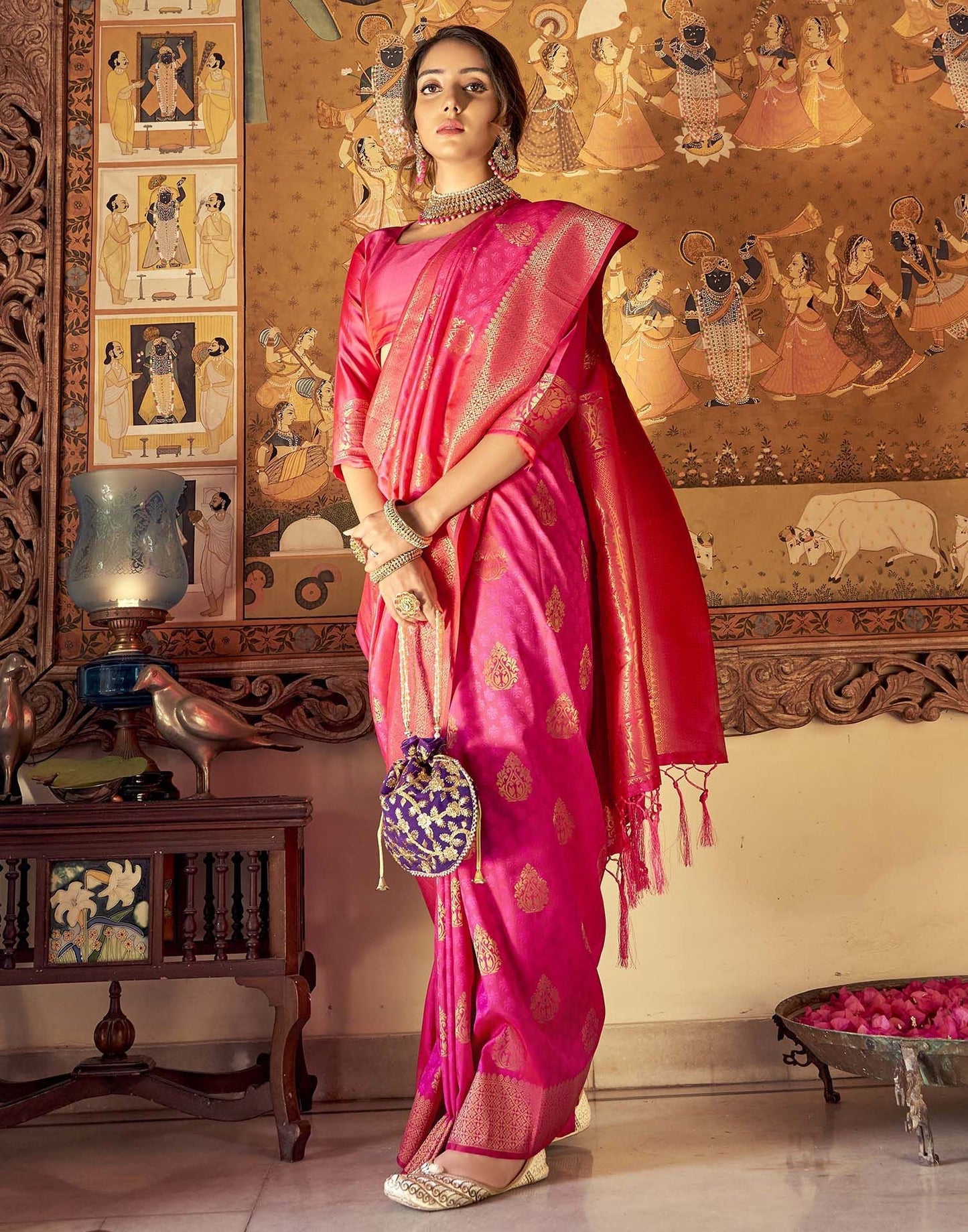 Rani Pink Silk Banarasi Saree | Leemboodi