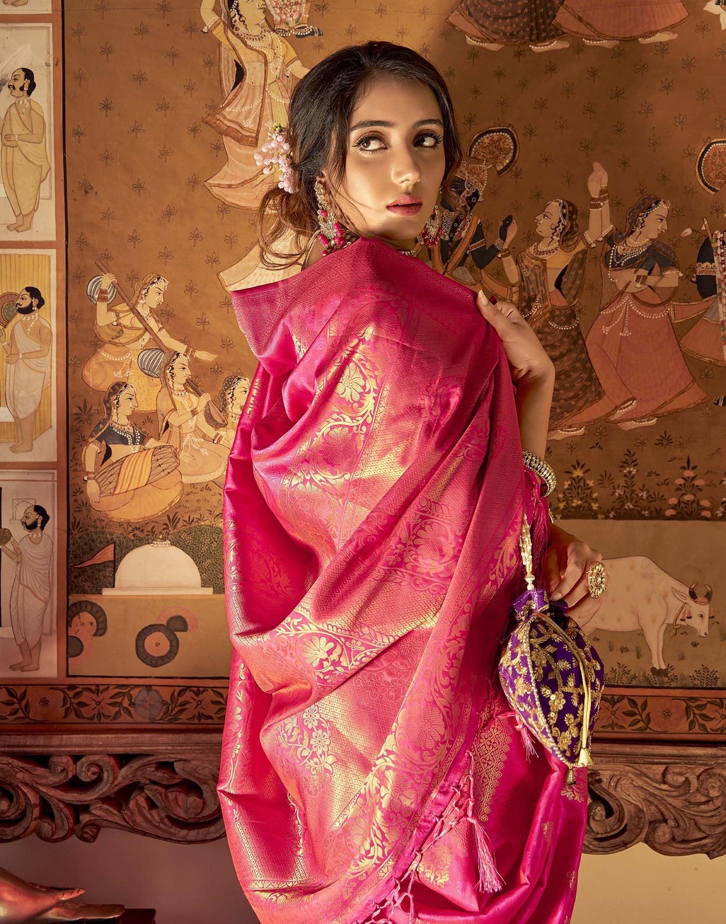 Rani Pink Silk Banarasi Saree | Leemboodi
