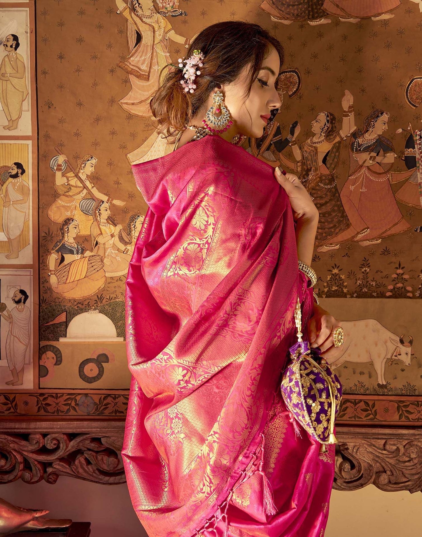 Rani Pink Silk Banarasi Saree | Leemboodi