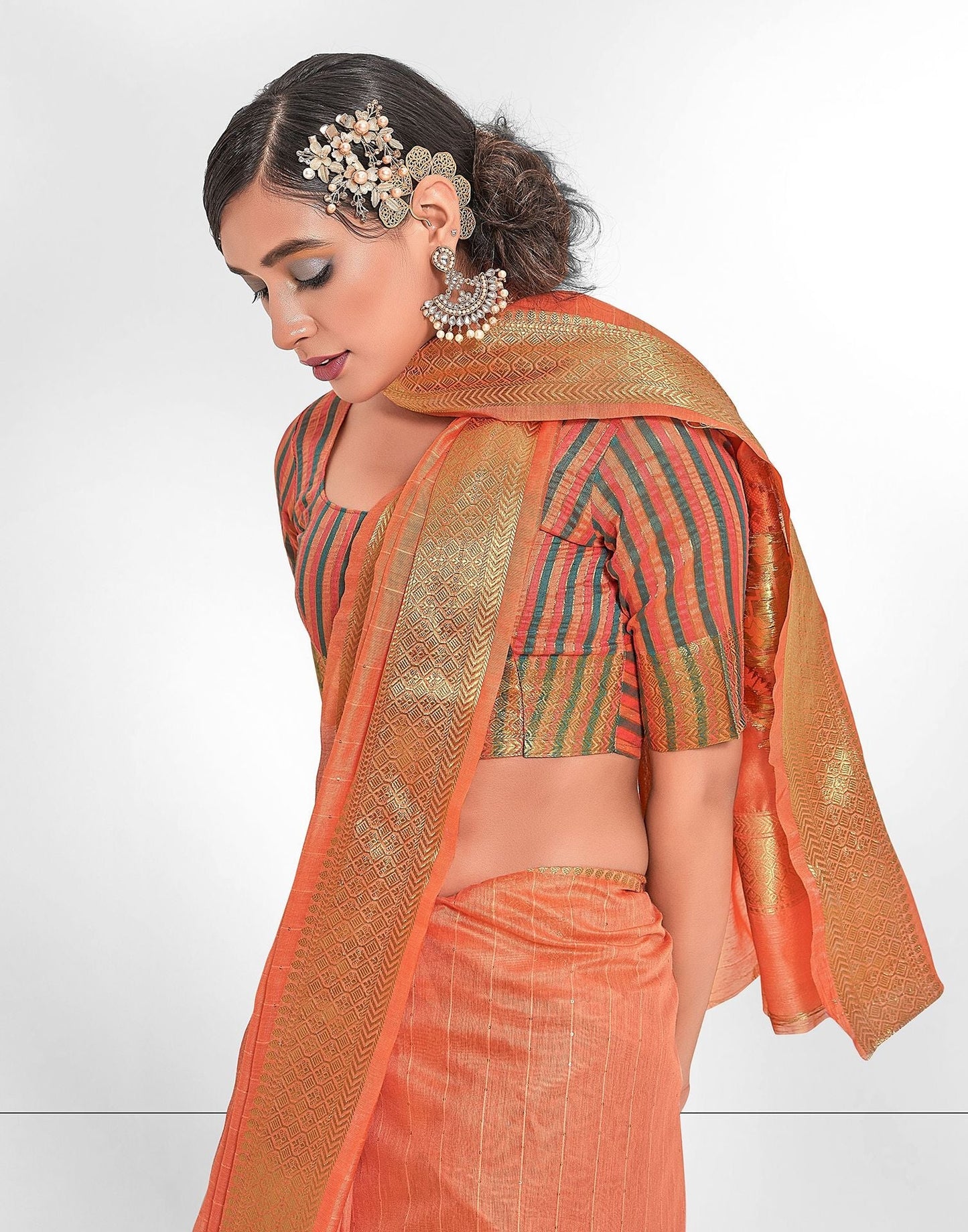 Peach Cotton Saree | Leemboodi