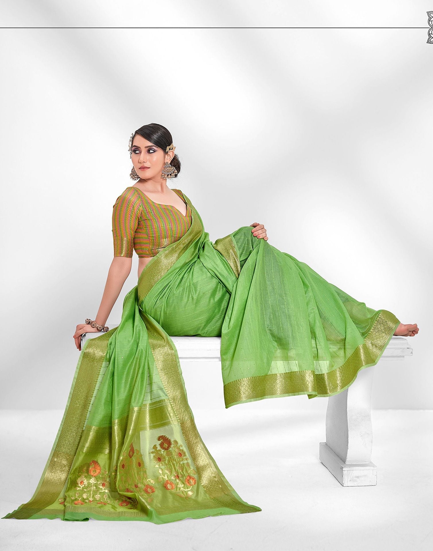 Parrot Green Cotton Saree | Leemboodi