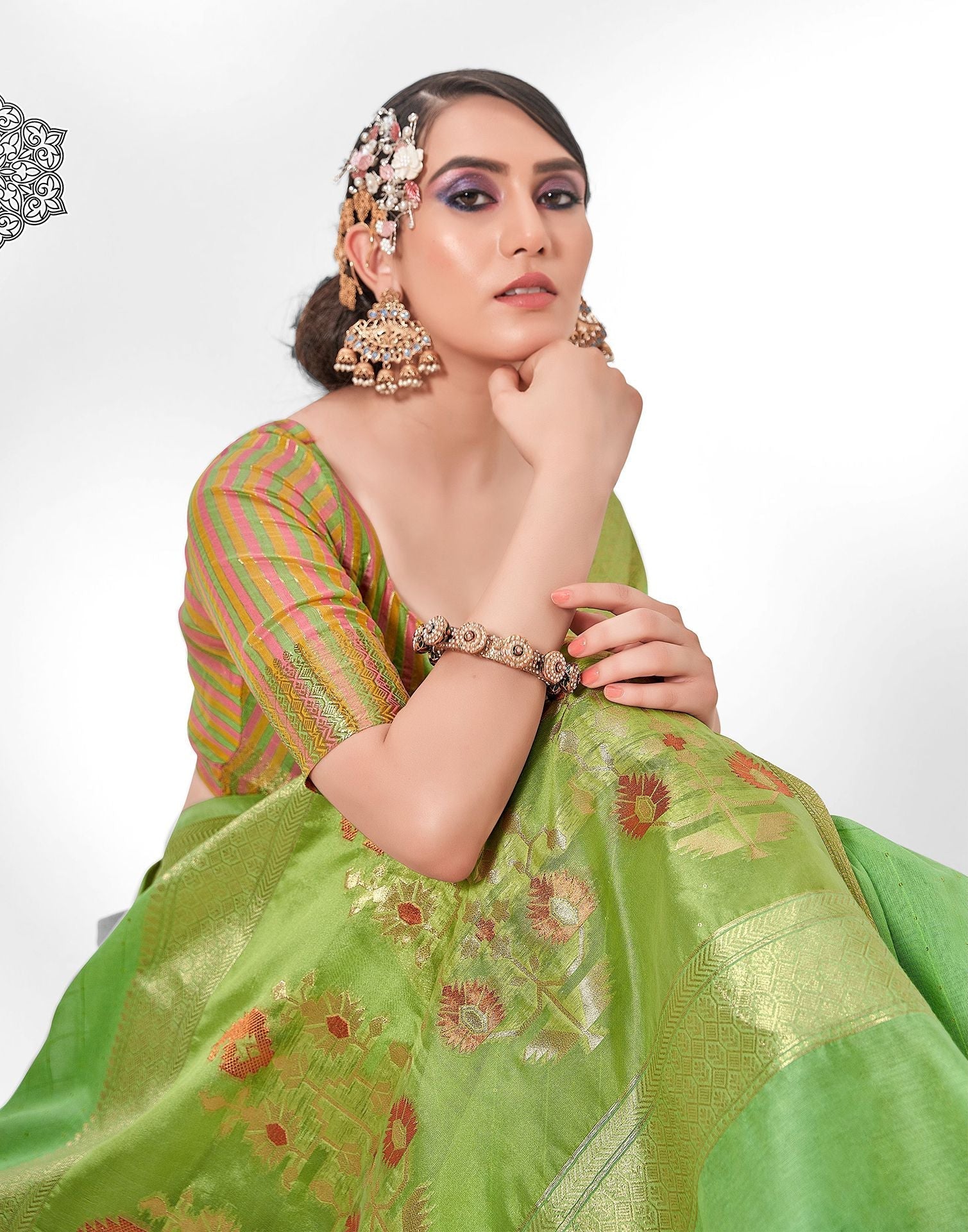 Parrot Green Cotton Saree | Leemboodi