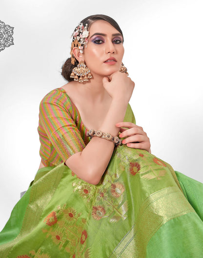 Parrot Green Cotton Saree | Leemboodi