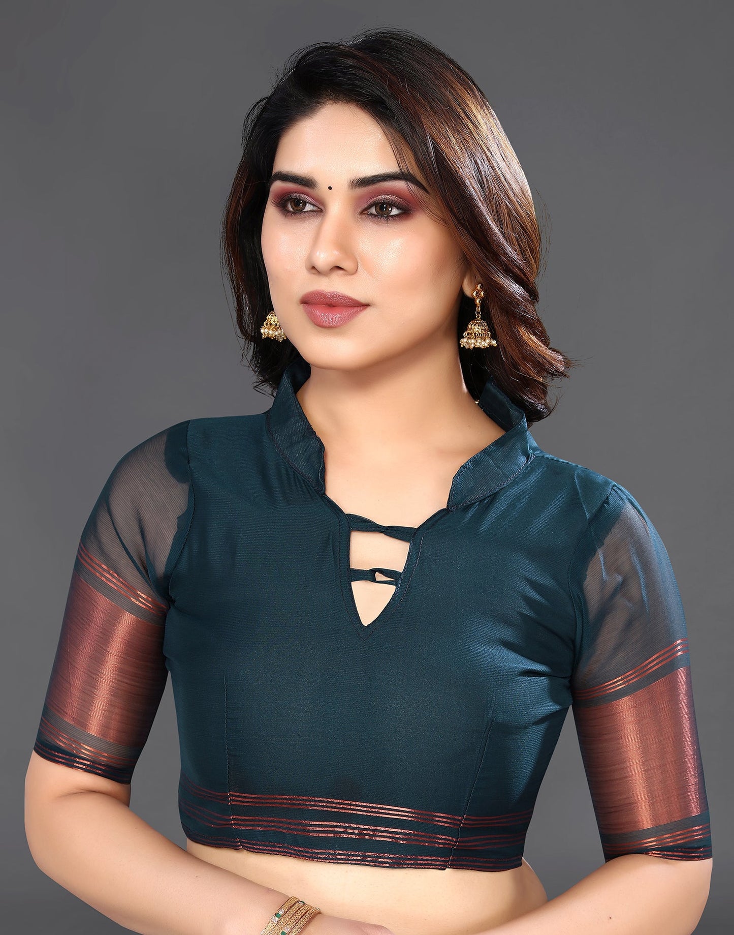 Teal Blue Chiffon Plain Saree