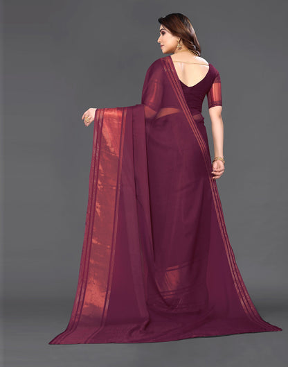 Wine Chiffon Plain Saree