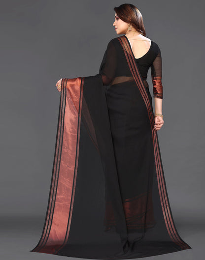 Black Chiffon Plain Saree