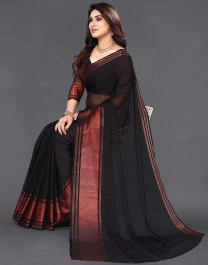 Black Chiffon Plain Saree