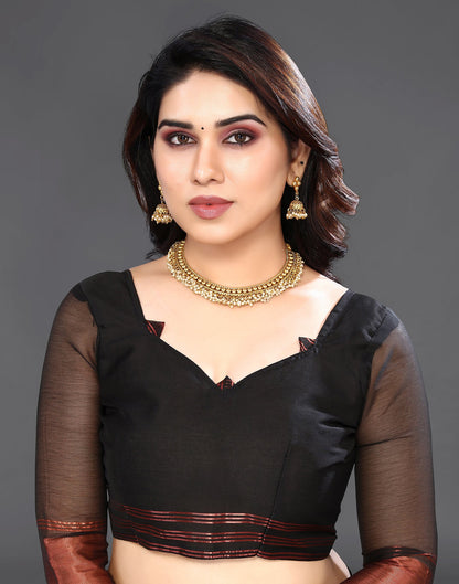 Black Chiffon Plain Saree