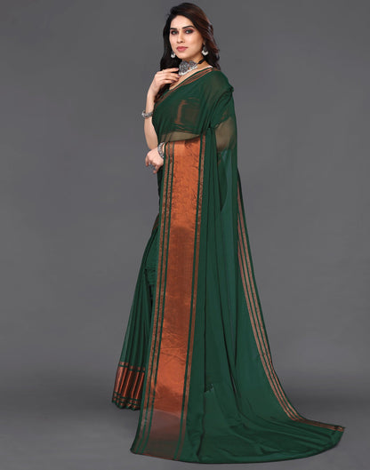 Dark Green Chiffon Plain Saree