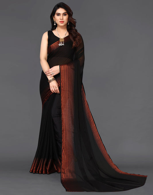 Black Chiffon Plain Saree