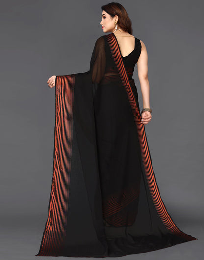 Black Chiffon Plain Saree