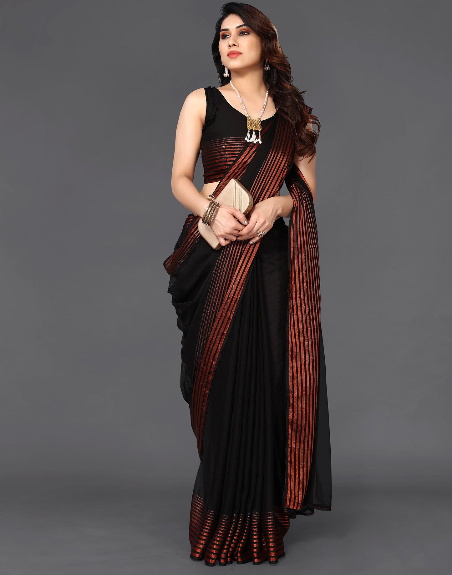 Black Chiffon Plain Saree