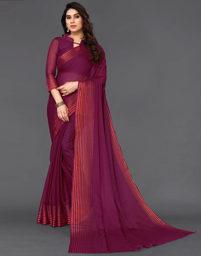 Wine Chiffon Plain Saree