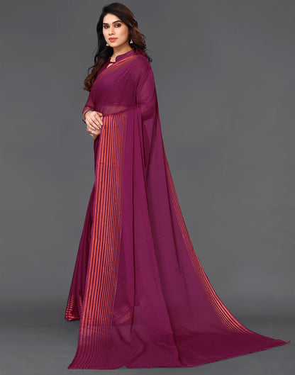 Wine Chiffon Plain Saree