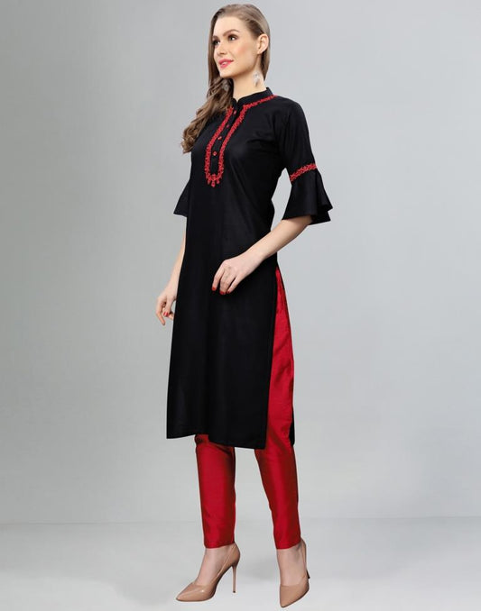 Refreshing Black Coloured Embroidered Rayon Kurti | Leemboodi