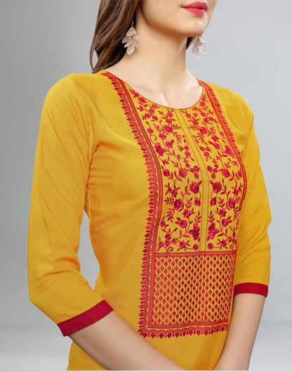 Modish Yellow Embroidered Kurti | Sudathi