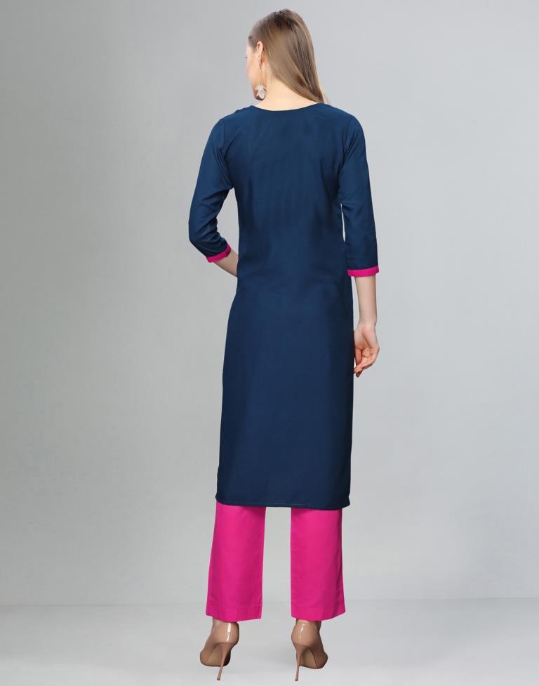 Navy Blue Embroidered Kurti | Leemboodi