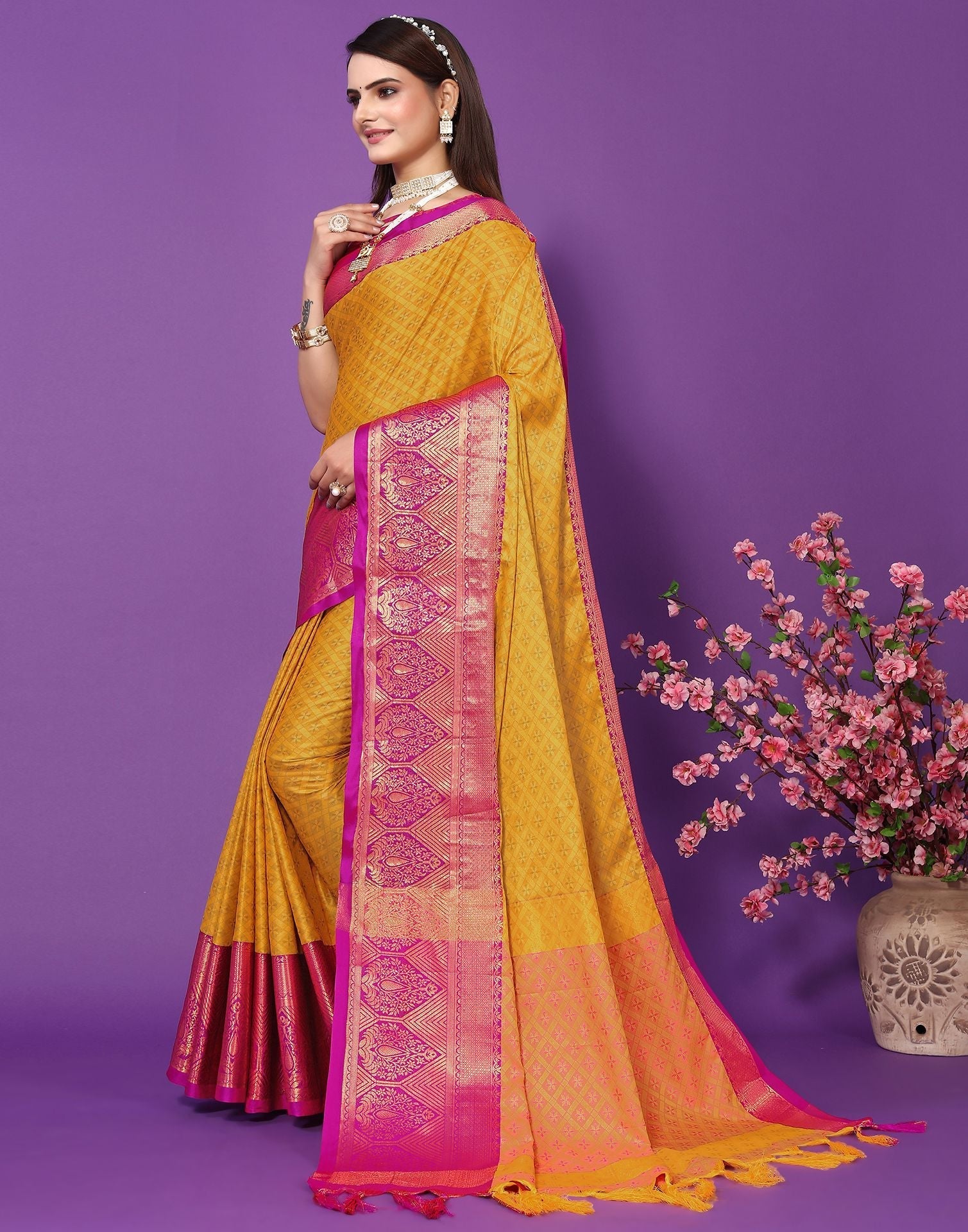 Turmeric Yellow Cotton Saree | Sudathi