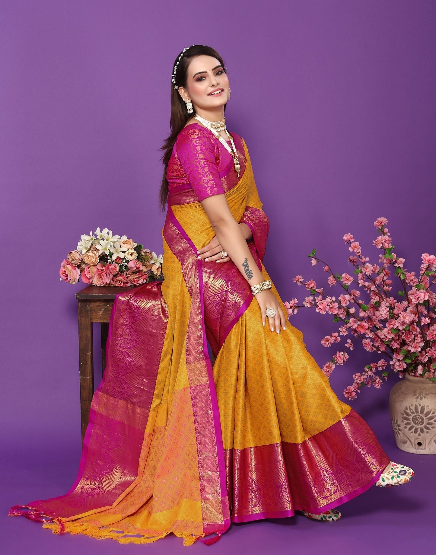 Turmeric Yellow Cotton Saree | Sudathi